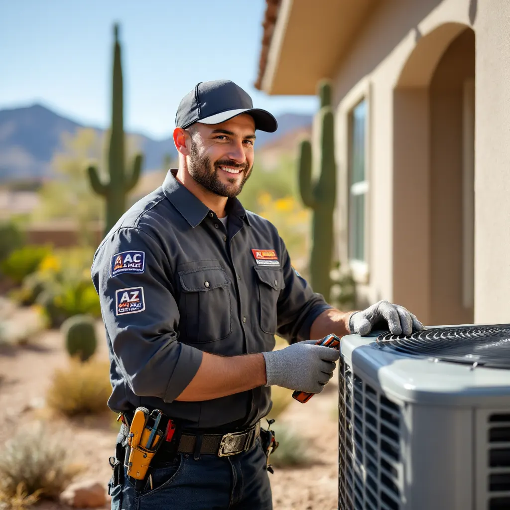 "HVAC technician working on an AC unit in Gilbert, Arizona"