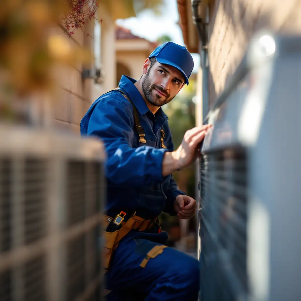 HVAC technician holding a tool