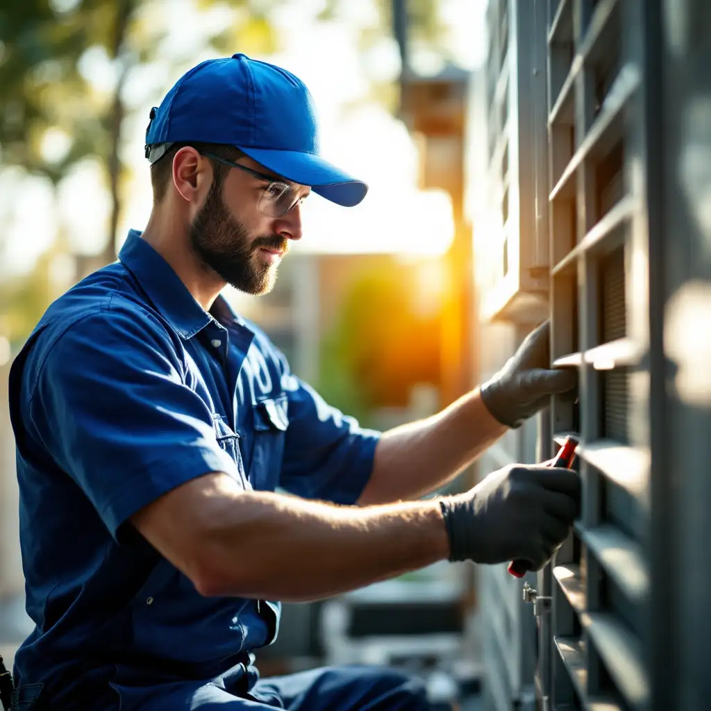 Technician installing a new HVAC system