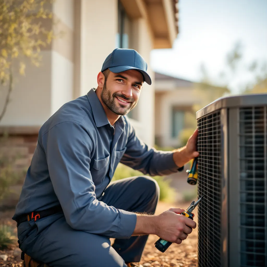 "HVAC technician installing an air purifier at a home in Gilbert"