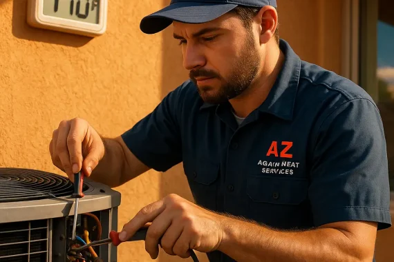 Technician providing 24 Hour AC Service in Arizona during extreme heat.