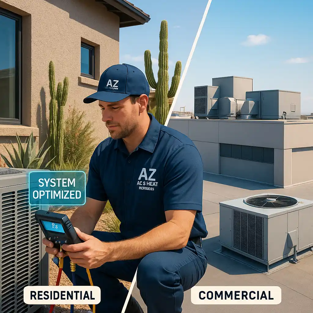 Technician from AZ AC and Heat Services working on residential and commercial HVAC systems.