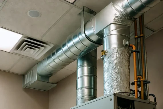 HVAC books help you understand ductwork and furnace systems installed in a building ceiling.