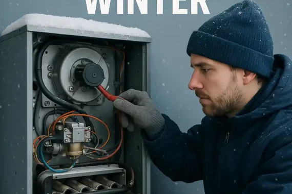 Technician providing Emergency Furnace Repair Winter Services.